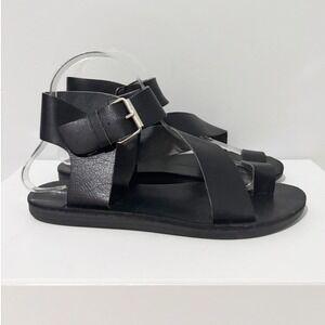 Mossimo Sandals Women Size 7 Black Faux Leather Gladiator Toe Loop Flat Strappy